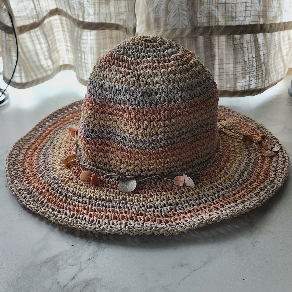 Coastal Beachy Floppy Sun Hat Seashells accent band